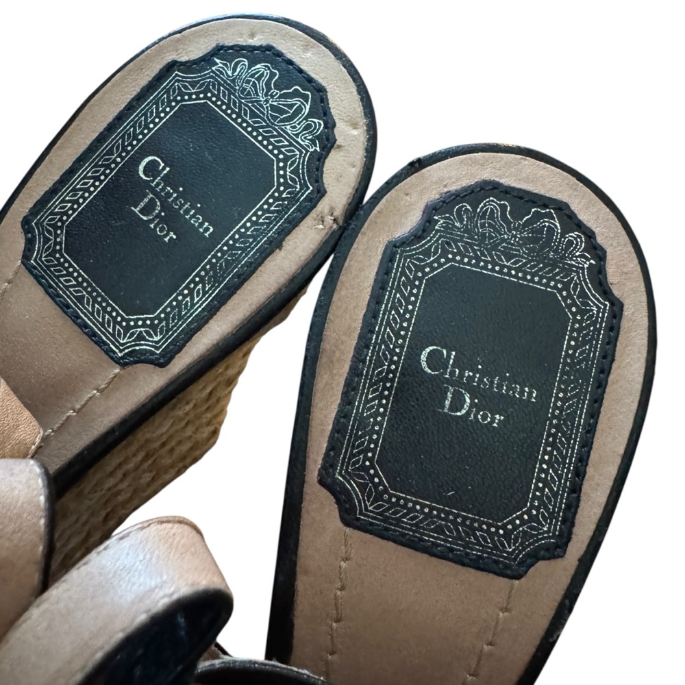 VTG Dior Black and Cream Leather Wedge Sandals w Slingback and Cute Bow Design - Picture 4 of 7